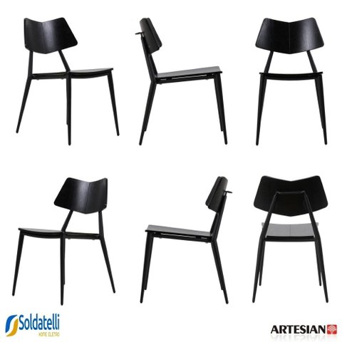 Kit 6 Cadeiras Asa Base Aço Carbono Preto Fosco Microtexturizado Assento e Encosto em Madeira Fórmic