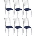 Ver imagem 1 de Kit 6 Cadeiras de Jantar Lara Cromada para Cozinha Assento Sintético Azul Marinho - Aurora Line
