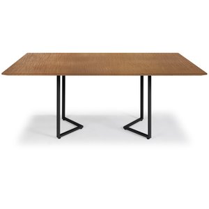 Mesa Jantar Niterói Aço Carbono Preto Tampo Madeira Âmbar