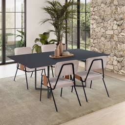 Mesa Jantar Niterói Aço Carbono Preto Tampo Madeira Âmbar - 2