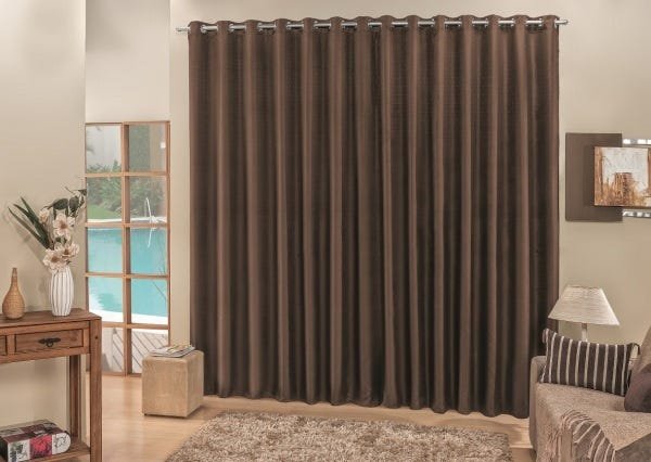 Cortina Roma Varão Simples 3,00m x 2,50m Ráfia Cor : Tabaco - 1