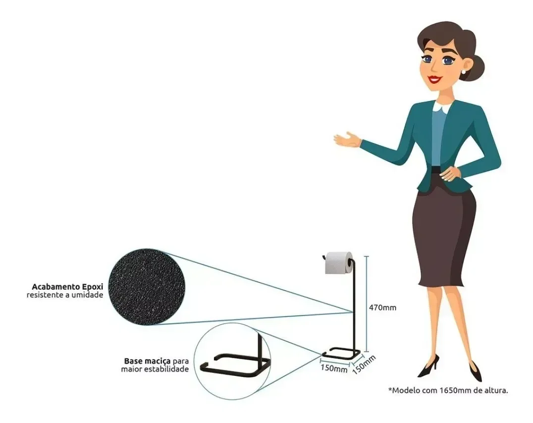 Ver imagem 3 de Porta Suporte Papel Higienico Papeleira Level Decorativa de Chão Quadrada Preta - Harmônica Móveis