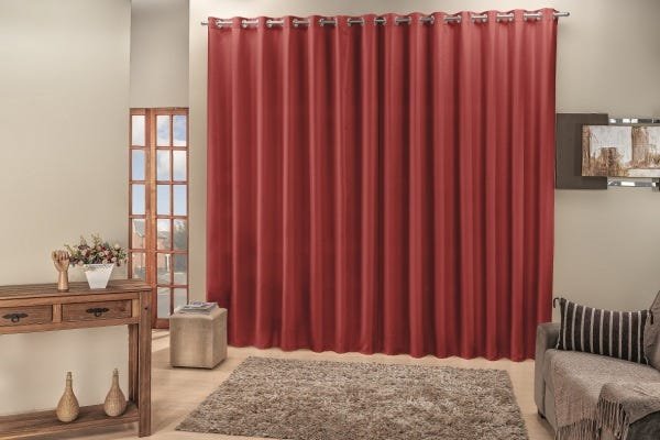 Cortina Roma Varão Simples 4,00m x 2,50m Ráfia Cor : Vermelho - 1