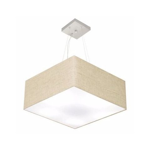 Lustre Pendente Quadrado Vivare Md-4006 Cúpula em Tecido 21/50x50cm - Bivolt - Rustico Bege - Bivolt
