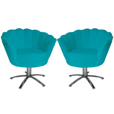 Kit 2 Poltronas Decorativa Pétala Base Giratória Metal Suede Azul Tifany Mz Decor