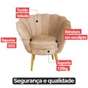 Ver imagem 6 de Poltrona Sala Decorativa Pétala Veludo Bege Pés Palito Castanho