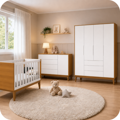 Quarto de Bebê Completo Classic Elfe Branco Savana Amadeirado