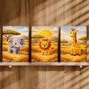 Ver imagem 3 de Kit 3 Quadro Decorativo Savana Infantil Leão Bebê Meninos Moderno 28x20cm