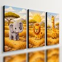 Ver imagem 1 de Kit 3 Quadro Decorativo Savana Infantil Leão Bebê Meninos Moderno 28x20cm