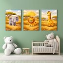 Ver imagem 4 de Kit 3 Quadro Decorativo Savana Infantil Leão Bebê Meninos Moderno 28x20cm
