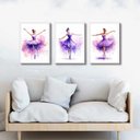 Ver imagem 2 de Kit 3 Quadros Bailarinas Lilás - Aquarela 45x34cm:moldura Branca