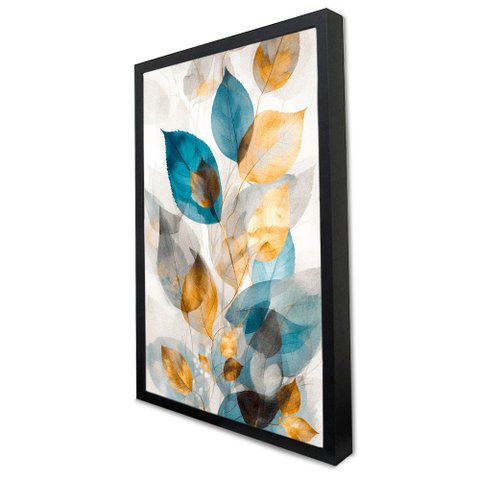 Quadro Decorativo Caixa Floral Luxo Folhagem Harmônica Tacolado Moldura Caixa Alta 4,5cm Preta sem V