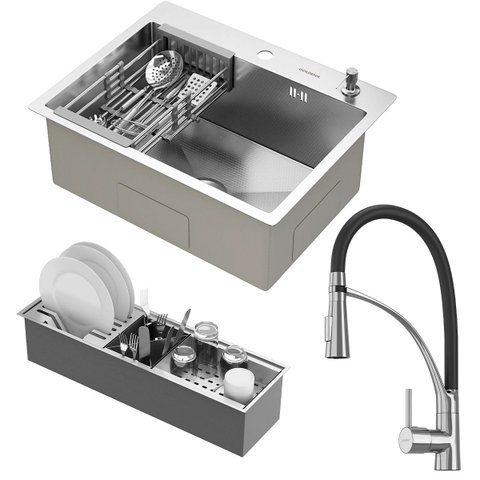 Kit Cuba Quebec 60cm Aço Inox 304 + Calha Organizadora Aço Inox + Torneira Florença Monocomando