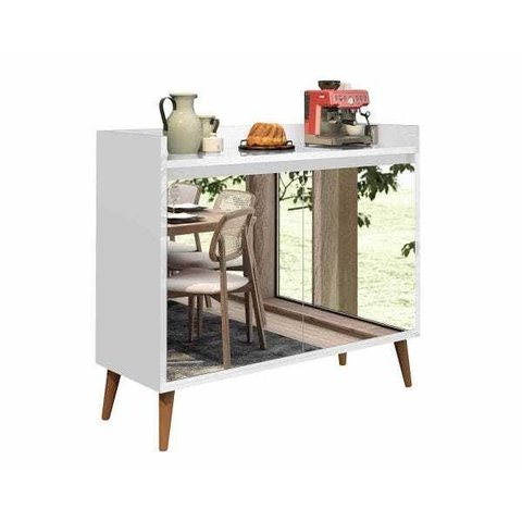 Buffet Aparador Retrô com Espelho Clássico 2 Portas Branco Gloss