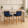 Kit 2 Banquetas Alta Lyara em Madeira Maciça com Encosto Estofada Marinho Móveis Banqueta Lyara Azul - 1