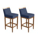 Ver imagem 2 de Kit 2 Banquetas Alta Lyara em Madeira Maciça com Encosto Estofada Marinho Móveis Banqueta Lyara Azul
