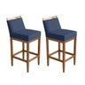 Kit 2 Banquetas Alta Lyara em Madeira Maciça com Encosto Estofada Marinho Móveis Banqueta Lyara Azul - 2