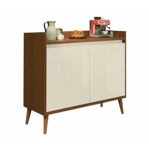 Balcão Buffet Retrô Delta 2 Portas Freijó com Off-White