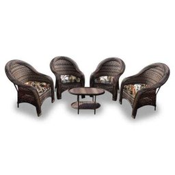 Conjunto de Poltronas Fibra Sintética Tóquio - 4 Poltronas + 1 Mesa Centro - Tecido Revieira - 1