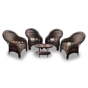 Conjunto de Poltronas Fibra Sintética Tóquio - 4 Poltronas + 1 Mesa Centro - Tecido Revieira