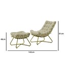 Ver imagem 3 de Poltrona Costela Luxo com Puff Eva Metal Dourado Veludo Bege