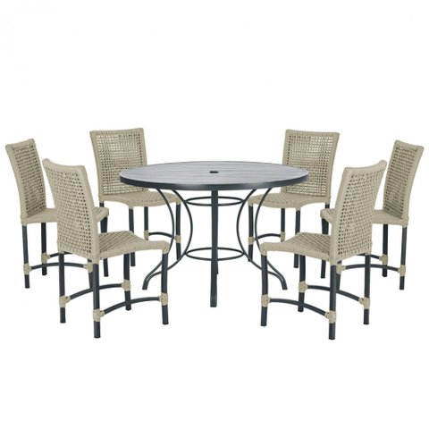 Mesa Ascoli 120 Cm com 6 Cadeiras Cannes de Alumínio, Pintura Preta e Trama Tela de Corda Náutica