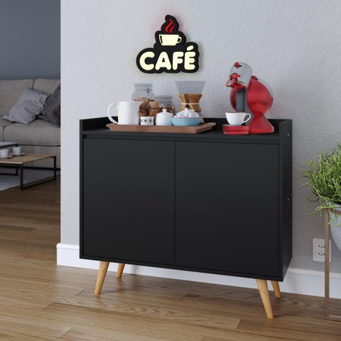 Balcão Buffet Retrô Delta 2 Portas Preto