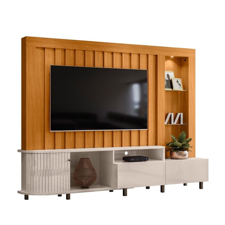 Home Theater Le Mans C/ Pés para Tv até 70" Cinamomo/ Off White - Bela Móveis