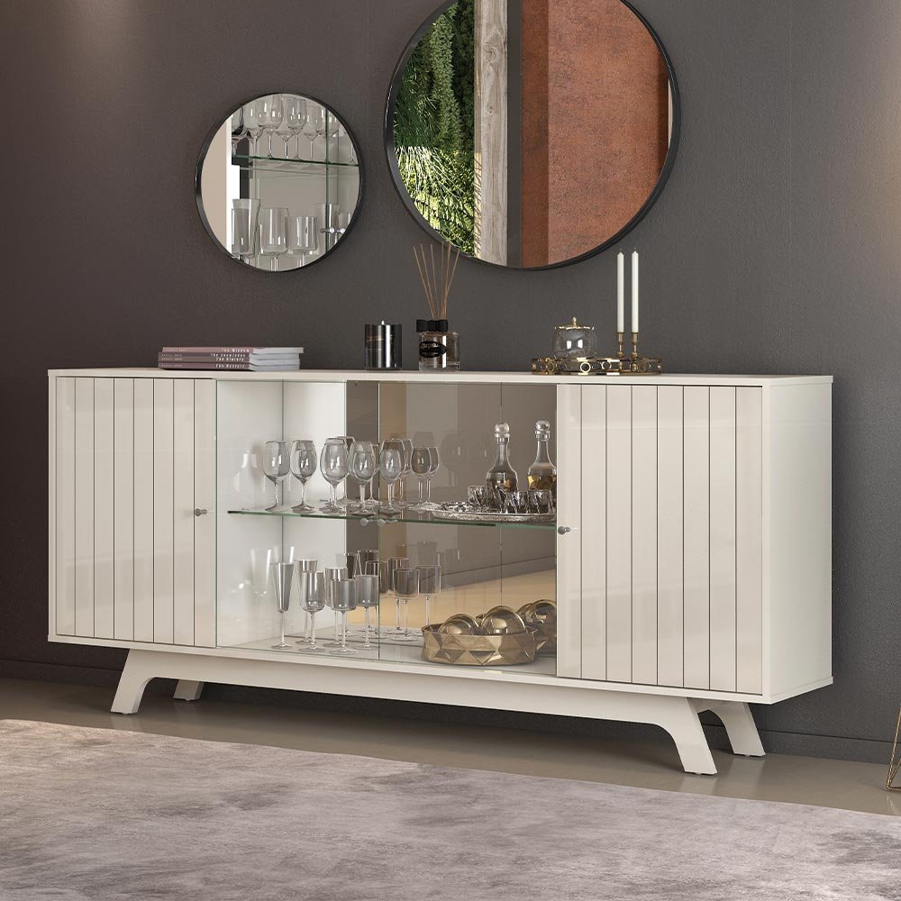 Buffet Aparador Decorativo com Acabamento em Espelho Madrigal Off White ...