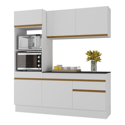 Armário de Cozinha Compacta 3 Peças com Rodapé Mp2177 Made Multimóveis Branco/dourado