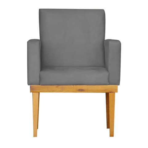 Kit 2 Poltronas Bella Luxo Base de Madeira Maciça Recepção - Linho Cinza