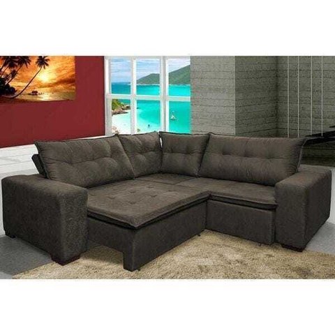 Sofá de Canto Retrátil e Reclinável com Molas Cama Inbox Oklahoma 2,40M Suede Velusoft Café