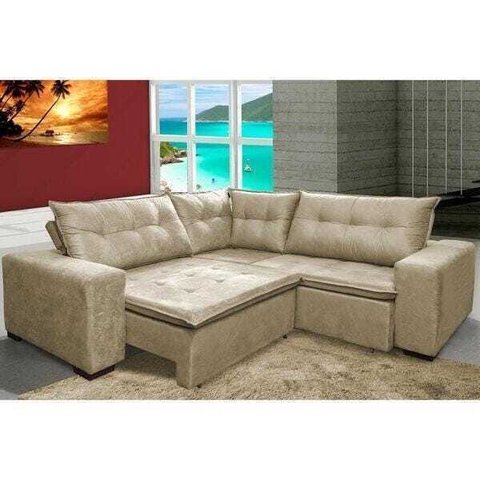 Sofá de Canto Retrátil e Reclinável com Molas Cama Inbox Oklahoma 2,50M Suede Velusoft Bege