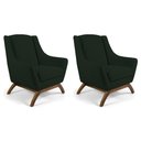 Ver imagem 1 de Kit 02 Poltronas Fixa Base De Madeira Veludo Verde