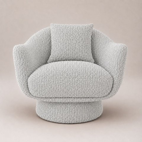 Poltrona Decorativa Aury Giratória Bouclê Moscow Design Orgânico - Cinza
