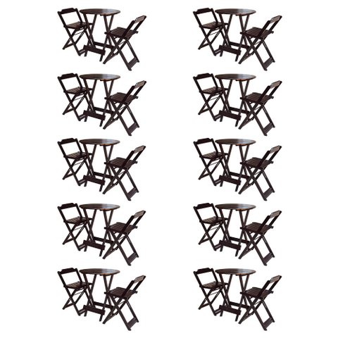 Kit 10 Jogos de Mesa Bistrô de Madeira com 2 Cadeiras Dobrável Ideal para Bar e Restaurante Tabaco