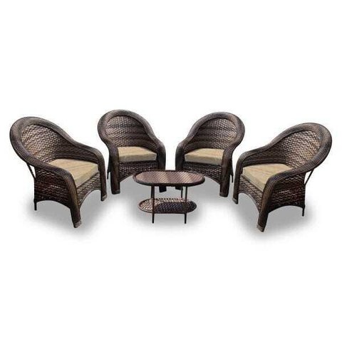 Conjunto de Poltronas Fibra Sintética Tóquio - 4 Poltronas + 1 Mesa Centro - Tecido Duna Deserto