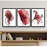Kit 3 Quadros Decorativos Modernos Flores- Vinho Marsala 24x18cm:madeira Branca - 1