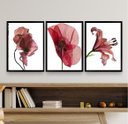 Ver imagem 1 de Kit 3 Quadros Decorativos Modernos Flores- Vinho Marsala 24x18cm:madeira Branca