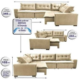 Sofá de Canto Retrátil e Reclinável com Molas Cama Inbox Oklahoma 3,45x2,41 ou 2,41x3,45 Bege - 2