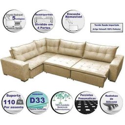 Sofá de Canto Retrátil e Reclinável com Molas Cama Inbox Oklahoma 3,45x2,41 ou 2,41x3,45 Bege - 3