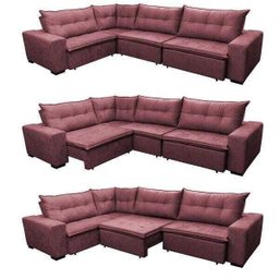 Sofá de Canto Retrátil e Reclinável com Molas Cama Inbox Oklahoma 3,45x2,41 ou 2,41x3,45 Vinho - 7