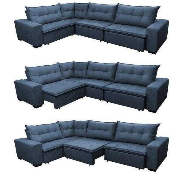 Sofá de Canto Retrátil e Reclinável com Molas Cama Inbox Oklahoma 3,45x2,41 ou 2,41x3,45 Azul - 7