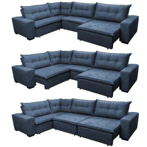 Sofá de Canto Retrátil e Reclinável com Molas Cama Inbox Oklahoma 3,45x2,41 ou 2,41x3,45 Azul - 8