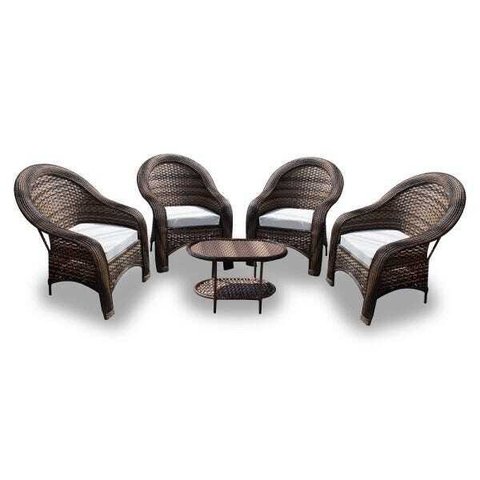 Conjunto de Poltronas Fibra Sintética Tóquio - 4 Poltronas + 1 Mesa Centro - Tecido Duna Cru