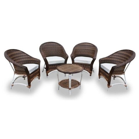 Conjunto de Sofás Fibra Sintética Alumínio Berlim - 4 Poltronas + 1 Mesa Centro - Tecido Duna