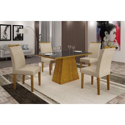 Conjunto Sala de Jantar Mesa Tampo Mdf/vidro Preto 4 Cadeiras Pampulha Leifer - 1 Conjunto Sala de Jantar Mesa Tampo Mdf/vidro Preto 4 Cadeiras Pampulha Leifer - 1