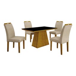 Conjunto Sala de Jantar Mesa Tampo Mdf/vidro Preto 4 Cadeiras Pampulha Leifer - 2 Conjunto Sala de Jantar Mesa Tampo Mdf/vidro Preto 4 Cadeiras Pampulha Leifer - 2