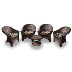 Conjunto de Poltronas Fibra Sintética Berlim - 4 Poltronas + 1 Mesa Centro - Tecido Saquarema