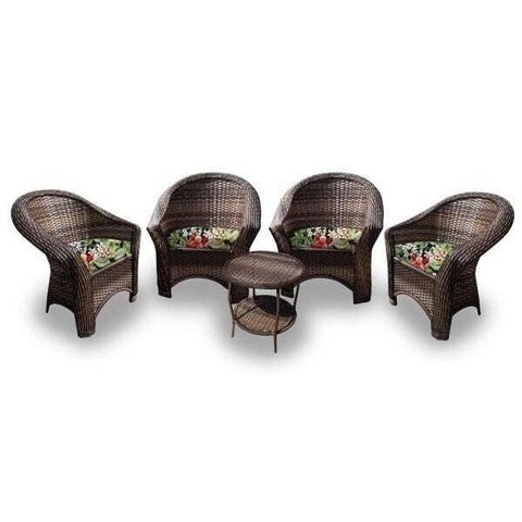 Conjunto de Poltronas Fibra Sintética Berlim - 4 Poltronas + 1 Mesa Centro - Tecido Saquarema